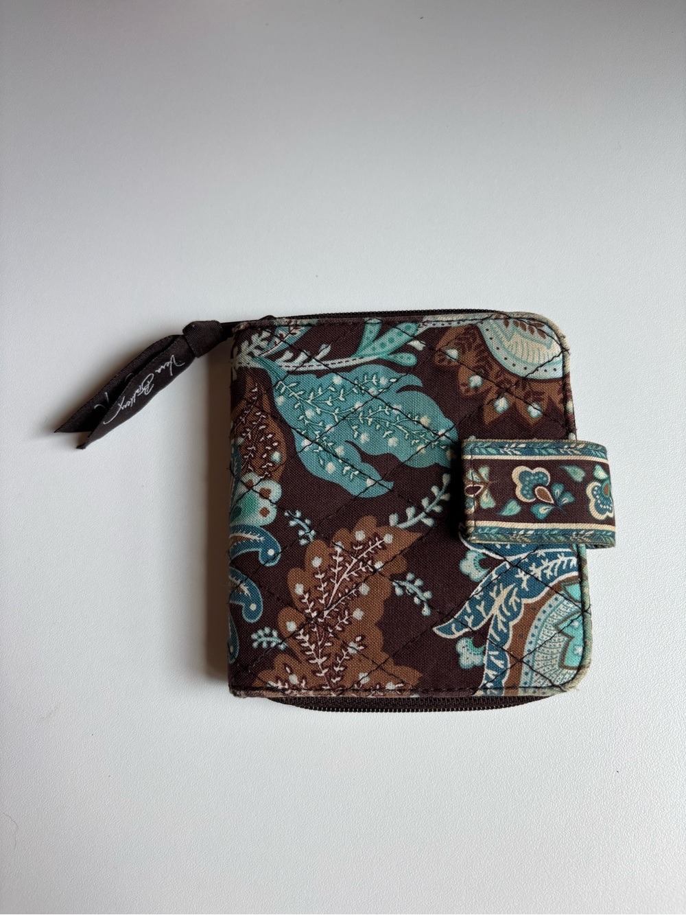 Vera Bradley Paisley Quilted Zip Wallet - Brown & Teal Accents